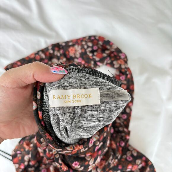 SOLD - Ramy Brook Turtleneck Floral Print Bodycon Midi Dress Brown Small - Picture 7 of 10